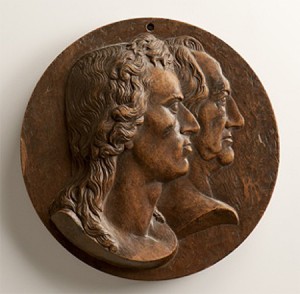 Holzmodell für Plakette mit Doppelportrait von Schiller und Goethe, Bild: Landesmuseum Württemberg