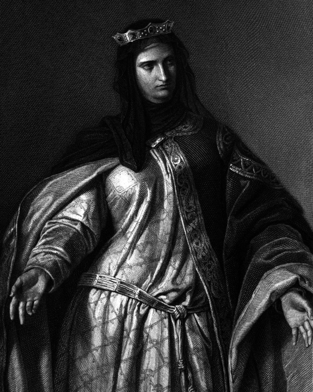 Donna Isabella, Charakter aus dem Schiller-Drama Die Braut von Messina, Zeichnung von Arthur von Ramberg, 1859
