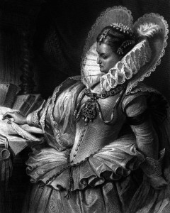 Elisabeth, Königin von England, Charakter aus dem Schiller-Drama Maria Stuart, Zeichnung von Arthur Ramberg, 1859