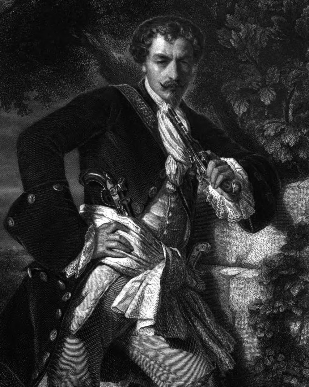 Karl Moor, Charakter aus dem Schiller-Drama Die Räuber, Zeichnung von Friedrich Pecht, 1859