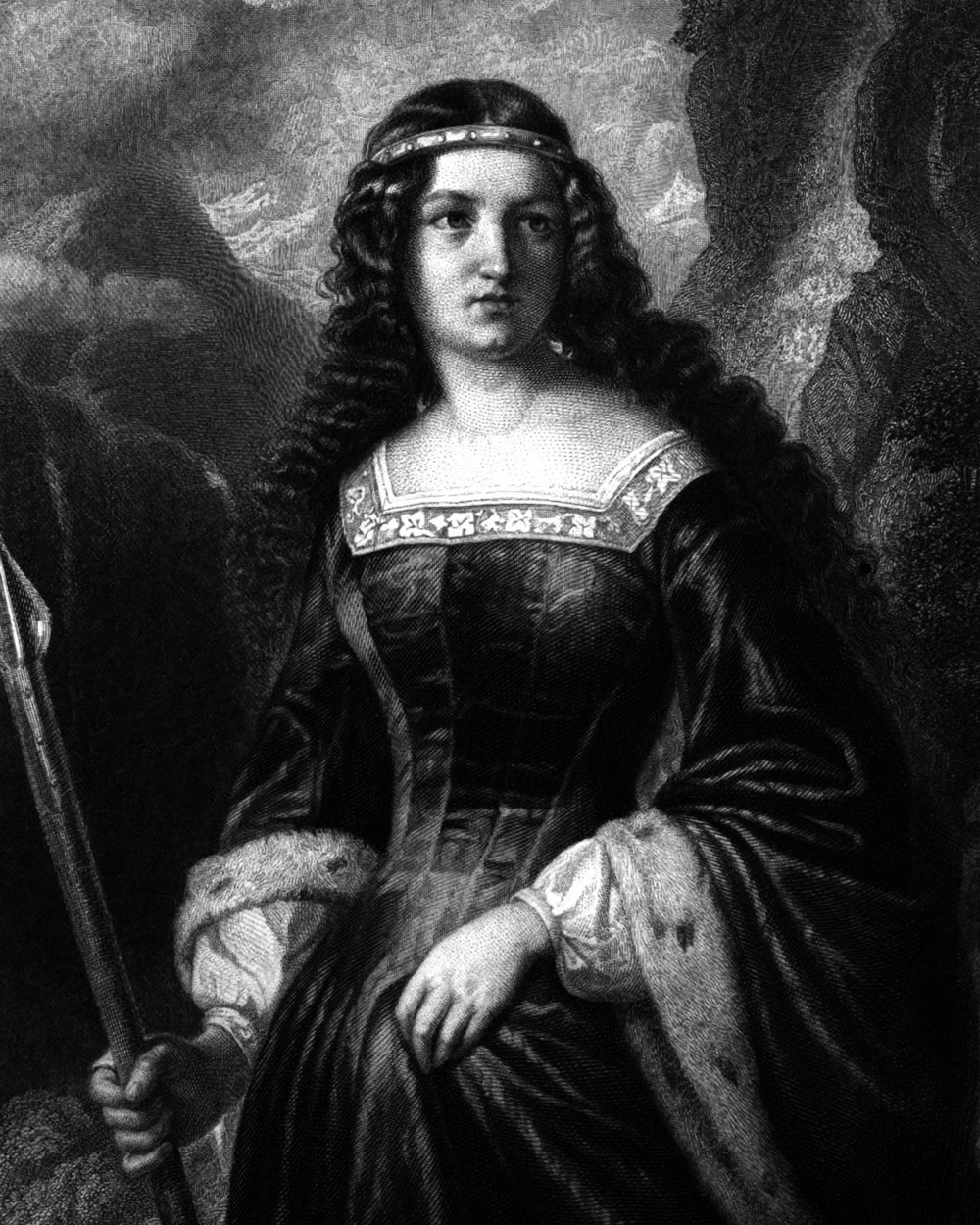 Bertha von Bruneck, Charakter aus dem Schiller-Drama Wilhelm Tell, Zeichnung von Friedrich Pecht