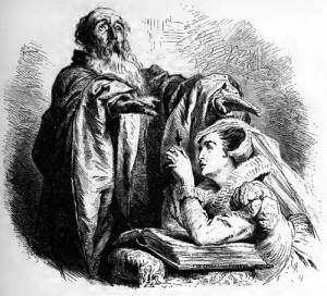 Maria Stuart, 5. Akt, 7. Szene: Melvin nimmt Maria Stuart die letzte Beichte ab und erteilt ihr die Absolution.