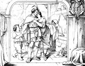 Friedrich Schiller "Wilhelm Tell" 5. Akt 2. Szene: Die Familie Tells, Hedwig und die beiden Söhne, ist überglücklich, als ihr Vater wieder unversehrt nach Hause kommt.